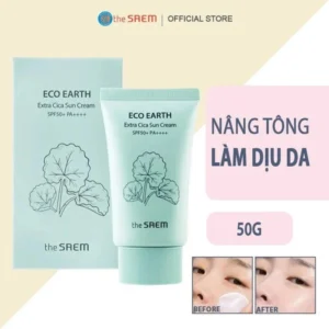 Kem Chống Nắng Rau Má Nâng Tone và Dưỡng Ẩm The Saem Eco Earth Extra Cica (50ml)